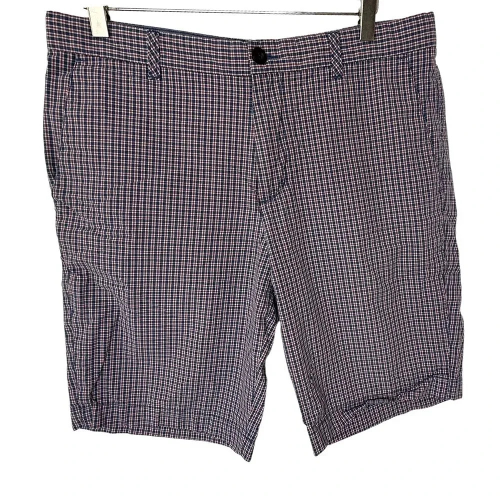 Ben Sherman Heritage W33 blue pink & white checkered flat front shorts
